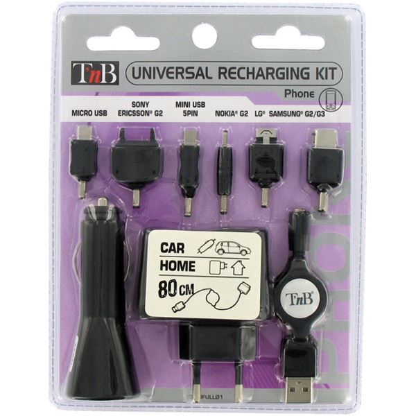 Pack de recharge rétractable AC/DC universel téléphonie mobile T'NB