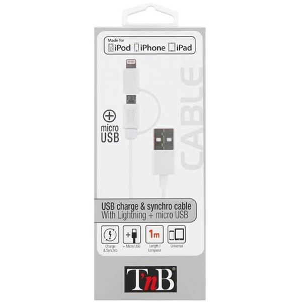 Câble de recharge 2en1 micro USB + lightning T'nB