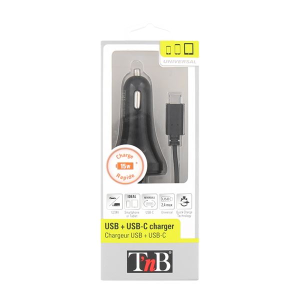 Allume-cigare avec câble USB-C plus port USB T'nB
