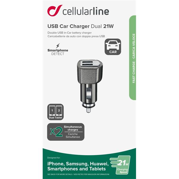 Chargeur allume-cigare 2 entrées 4A Cellular Line