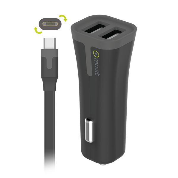 Pack chargeur allume cigare 2 entrées USB + câble micro-USB Muvit