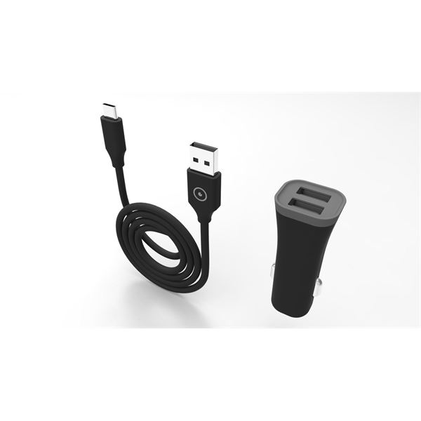 Pack chargeur allume cigare 2 entrées USB + câble USB-C Muvit