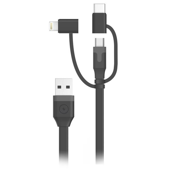 Câble de recharge 3en1 micro USB + Lightning + USB-C Muvit
