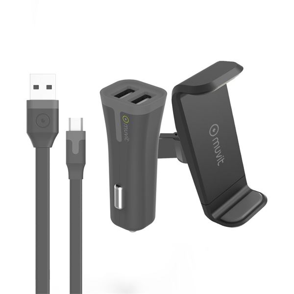 Pack support + chargeur allume cigare + câble micro-USB Muvit