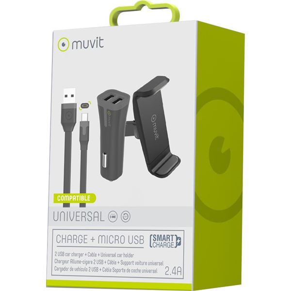 Pack support + chargeur allume cigare + câble micro-USB Muvit