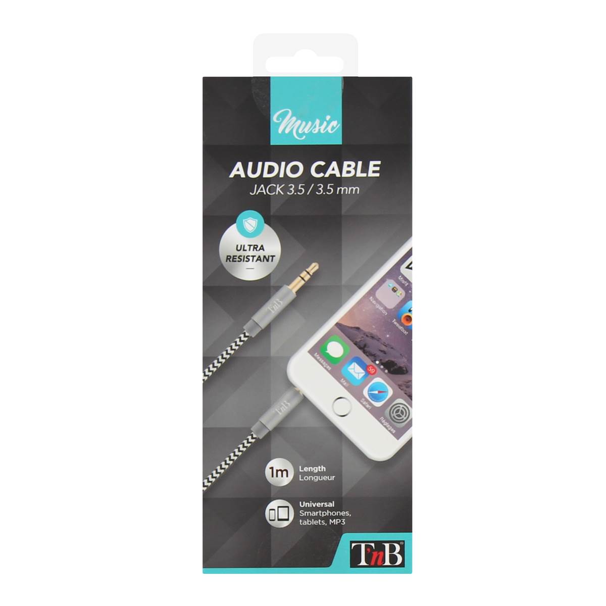 Câble Jack Nylon 3,5 Mm Music T'nb