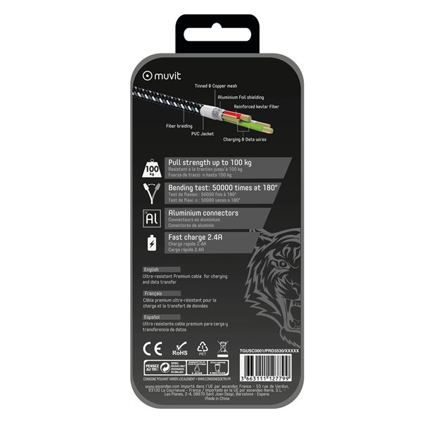 CABLE LIGHTNING MFI 1,2m GRIS MUVIT