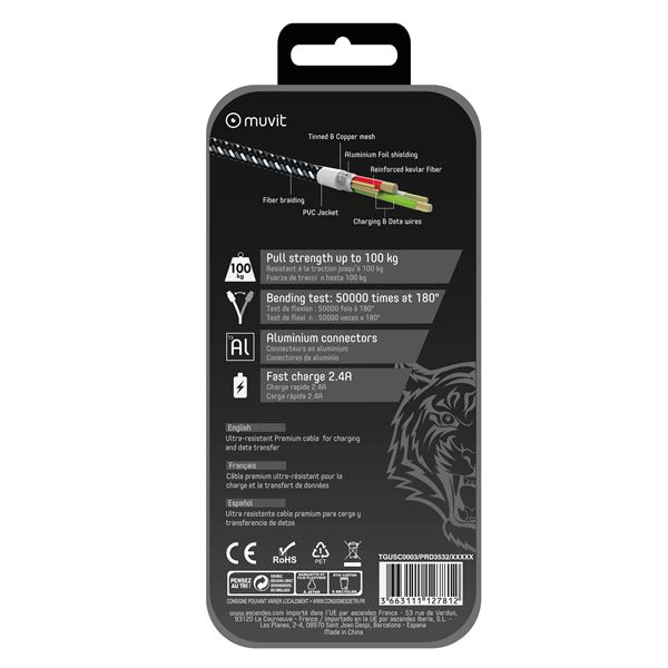 CABLE MICRO-USB 1,2m GRIS MUVIT