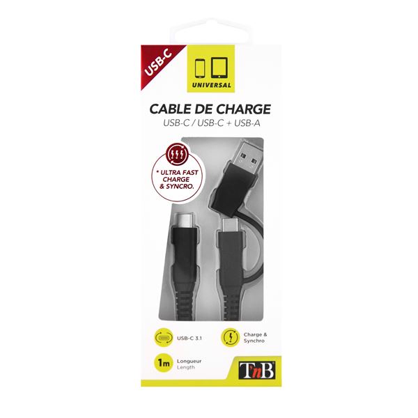 Câble 2 en 1 : USB-C vers USB-C ou USB-A TNB