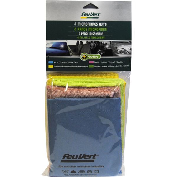 4 Microfibres auto 37 x 37 cm Feu Vert