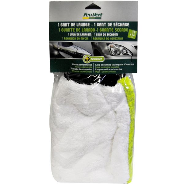 Gant de lavage auto et gant de séchage 19 x 14 cm Feu Vert