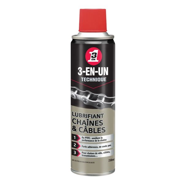 Lubrifiant Chaîne & Câbles 3-EN-UN Technique aérosol 250 ml