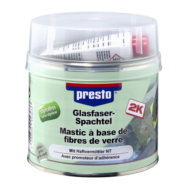 Mastic fibre de verre + durcisseur PRESTO 1kg - Feu Vert
