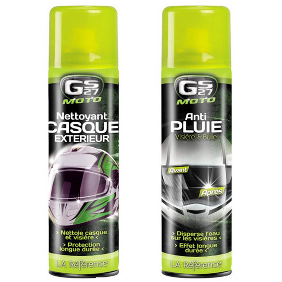 Lot Nettoyant Extérieur Casque 250ml + Anti-pluie Visière 250ml Pour 2 Roues Gs27