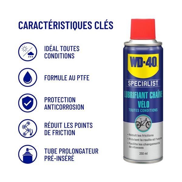 Lubrifiant Chaîne Toutes Conditions pour vélo WD-40 BIKE 250ml
