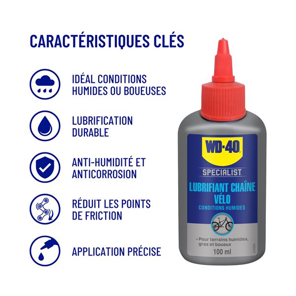 Lubrifiant chaîne conditions sèches WD-40 BIKE 100 ml
