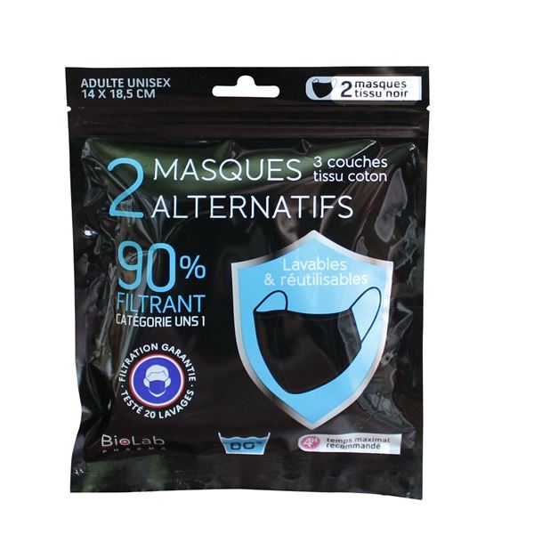 2 masques alternatifs tissu lavables & réutilisables