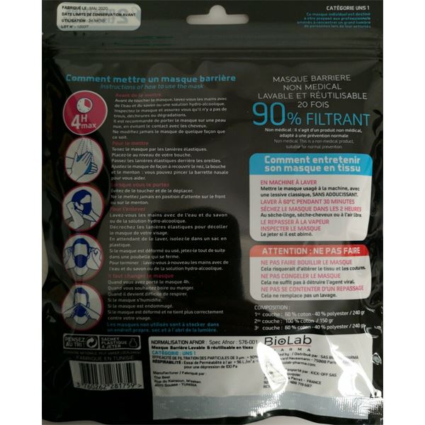 2 masques alternatifs tissu lavables & réutilisables