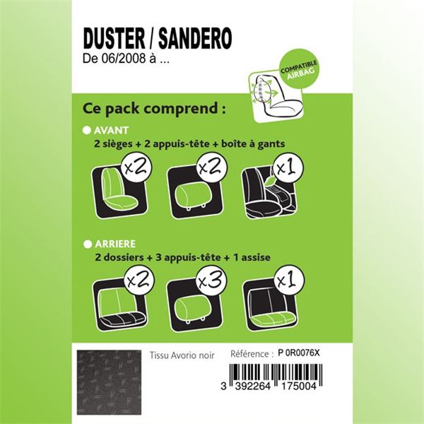 Housse Premium pour Duster / Sandero tous modèles De 06/2008 à  - Feu  Vert