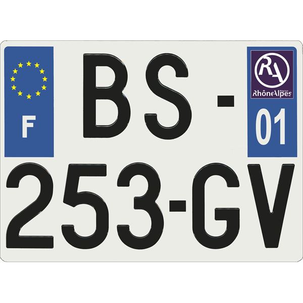 Plaque immatriculation alu Confort 275 x 200 mm département 01