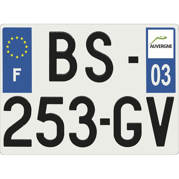 Plaque immatriculation alu Confort 275 x 200 mm département 03