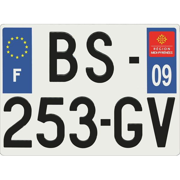 Plaque immatriculation alu Confort 275 x 200 mm département 09