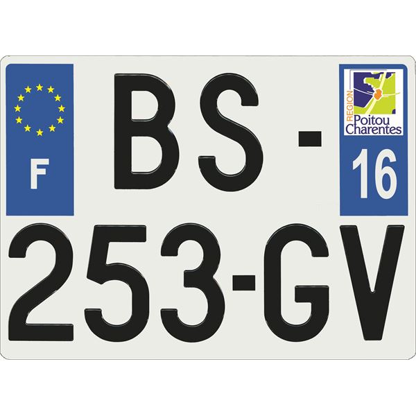 Plaque immatriculation alu Confort 275 x 200 mm département 16