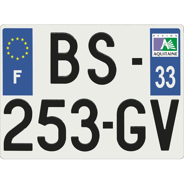 Plaque immatriculation alu Confort 275 x 200 mm département 33