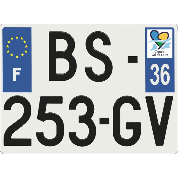 Plaque immatriculation alu Confort 275 x 200 mm département 36