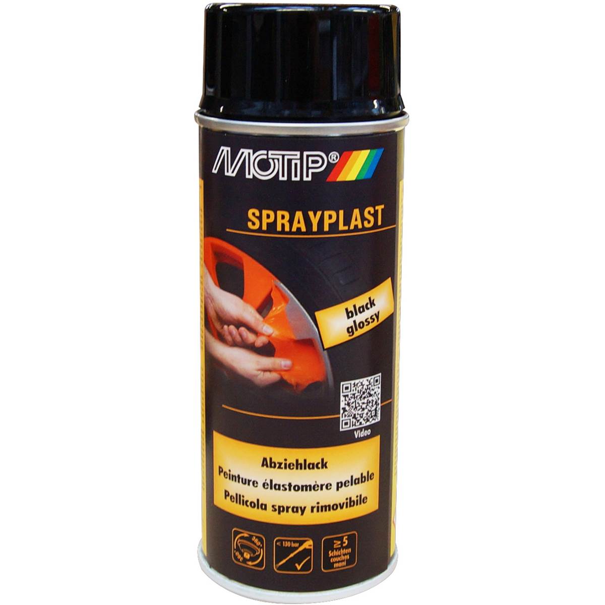 Aérosol Élastomère Pelable Sprayplast Peinture, Noir Brillant Motip 400 Ml