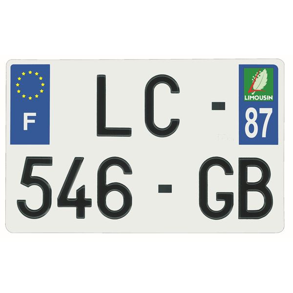Plaque immatriculation alu 210 x 130 mm département 87