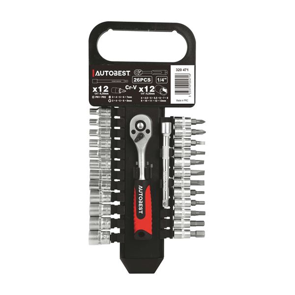 Cliquet 1/4 +12 Douilles + 12 embouts