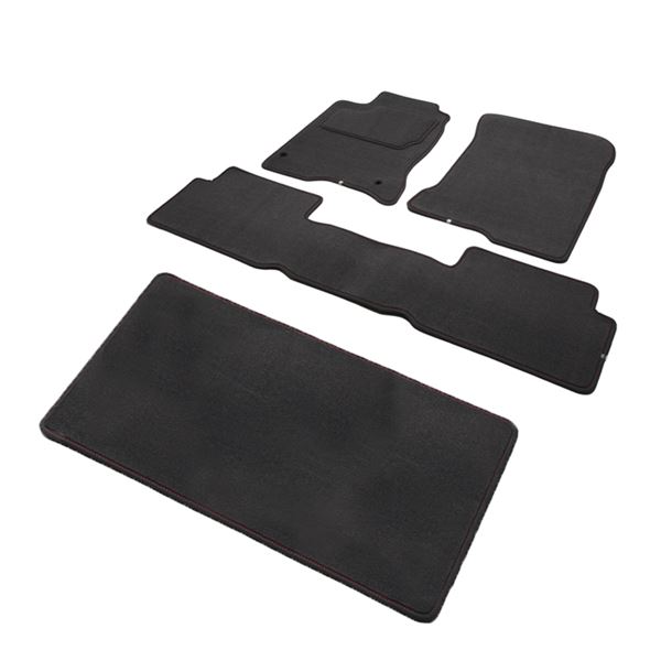 Jeu complet de tapis et tapis de coffre sur mesure qualité CARAT surpiqures rouges