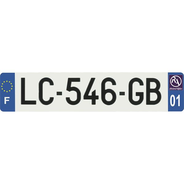 Plaque immatriculation alu Hybride 520 x 110 mm département 01