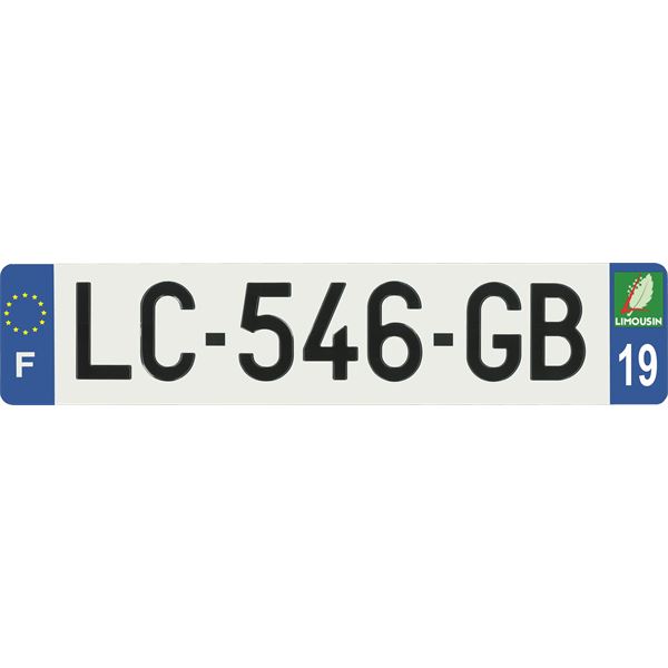 Plaque immatriculation alu Hybride 520 x 110 mm département 19