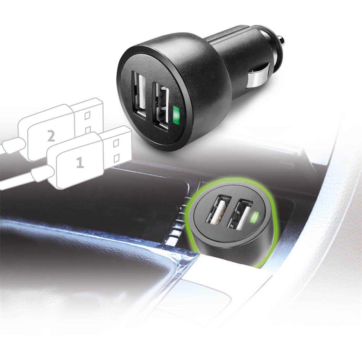 Micro Chargeur Allume-cigare 2 Usb Cellular Line 3a