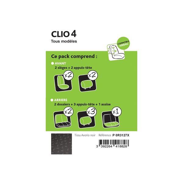 Housse de siège pour CLIO4 9/12-> PLATIN - Feu Vert