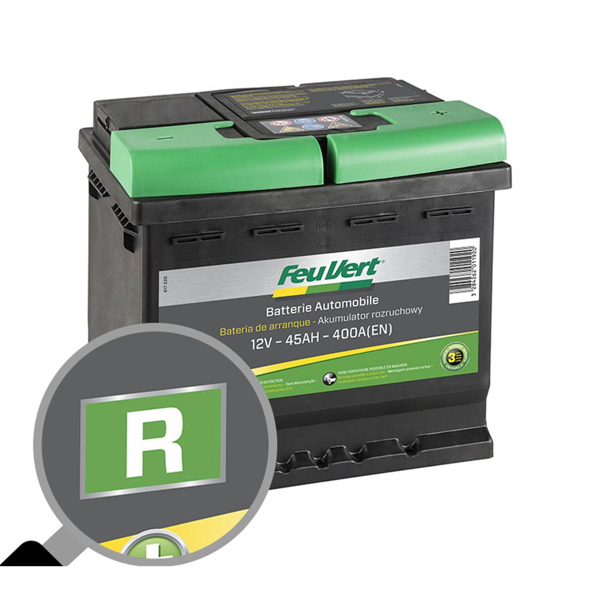 Batterie Voiture Feu Vert R - 44ah / 360a - 12v