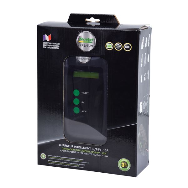 Chargeur de batterie intelligent FEU VERT PREMIUM 12/24 VOLTS 15 AMPERES - Feu  Vert