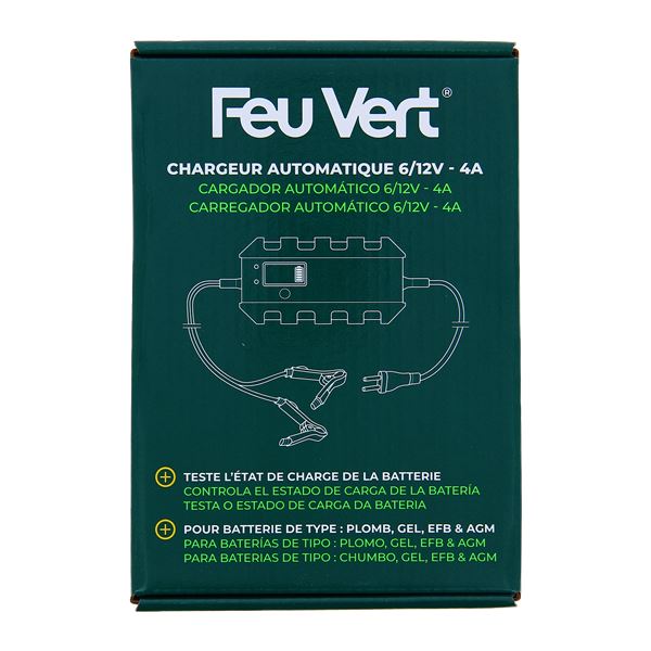 Chargeur de batterie automatique 6/12V - 4A FEU VERT