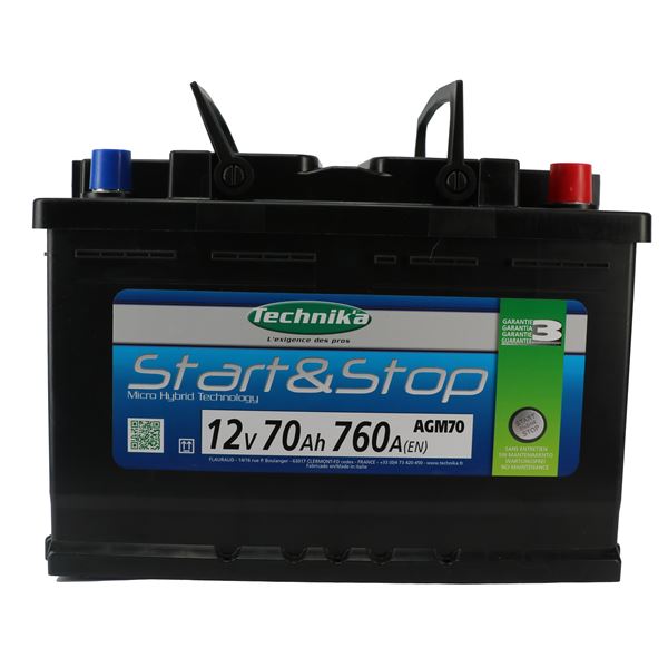 BATTERIE VOITURE TECHNIK'A AGM START & STOP - 70AH / 760A - 12V