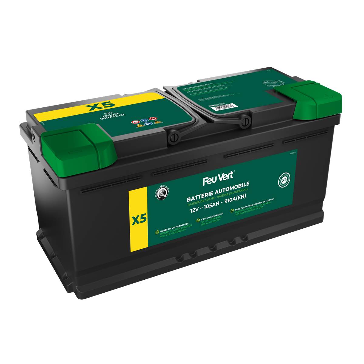 Batterie Feu Vert Start&stop X5 105ah / 910a 12v