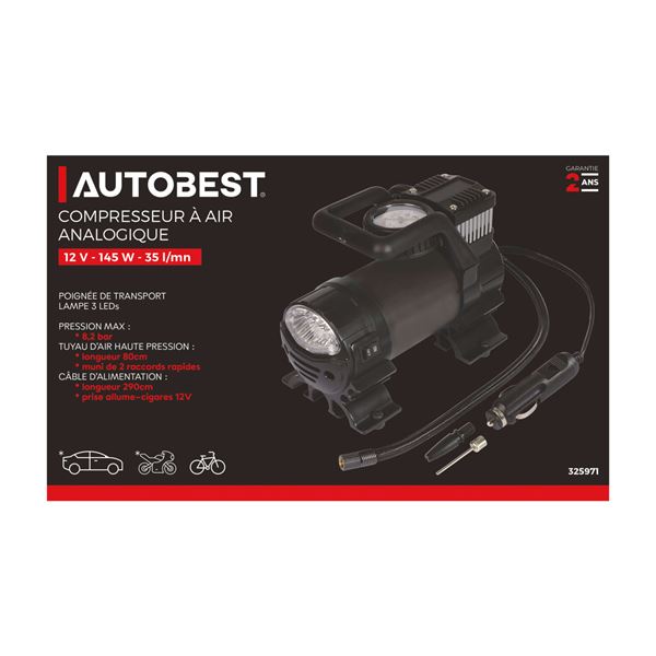 Compresseur d'air analogique avec lampe 12V 145W Autobest
