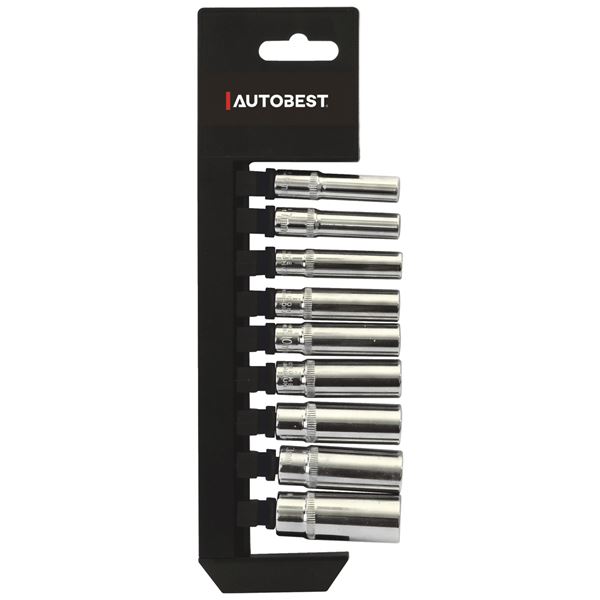 JEU 9 DOUILLES LONGUES,  6 PANS, CARRE 1/4
