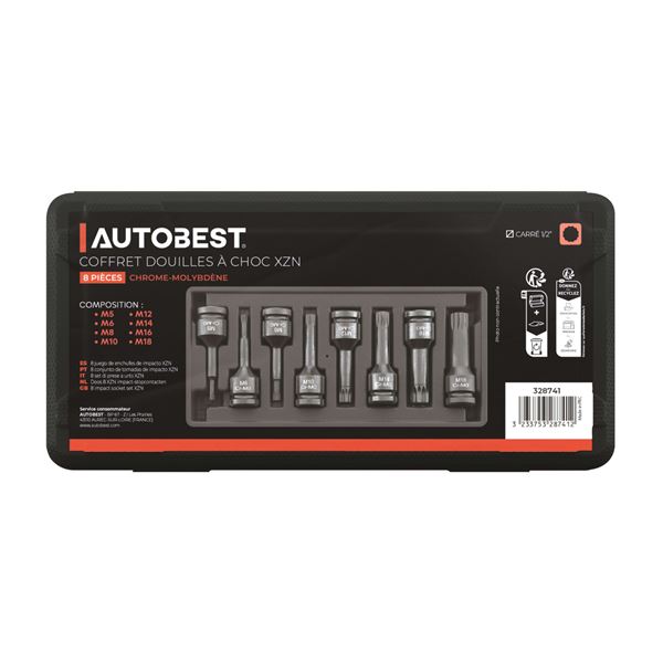 Coffret 8 douilles à choc XZN carré 1/2" Autobest