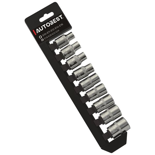 JEU 9 DOUILLES, TORX, FEMELLES, CARRE 1/2