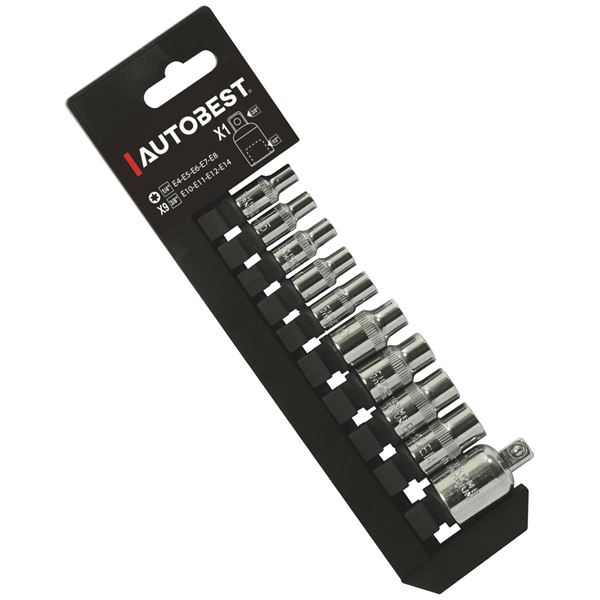 9 DOUILLES, TORX, FEMELLES, 1/4 3/8  + ADAP 1/2