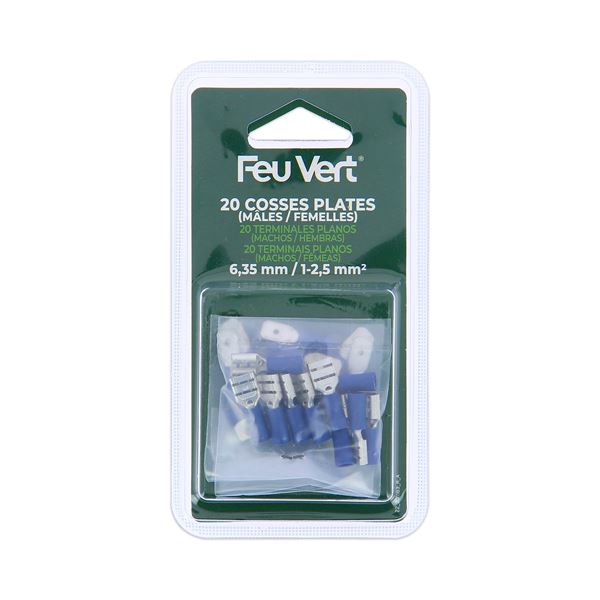 Cosses plates bleu 6,35mm x20