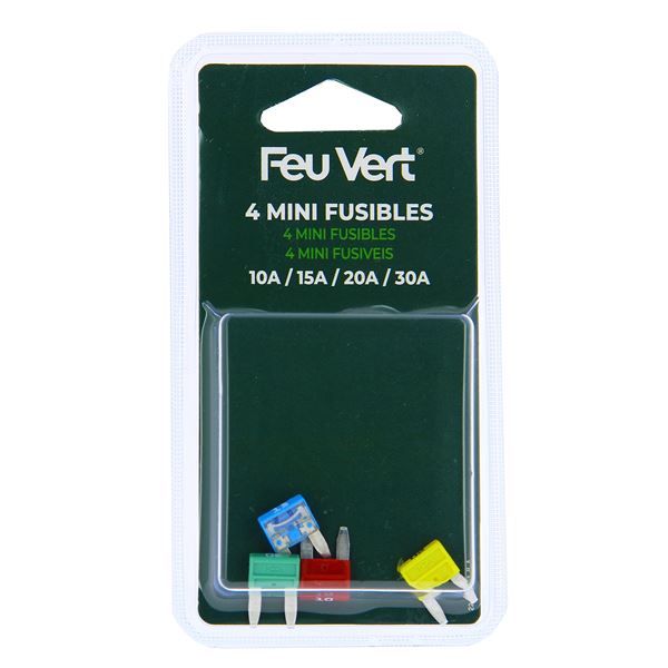 4 Mini fusibles 10/15/20/30A Feu Vert - Feu Vert