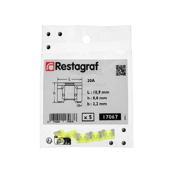 5 fusibles plats Mini LP 20 ampères Restagraf
